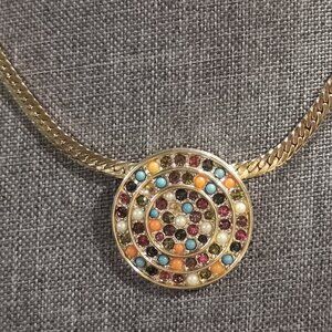 D'Orlan Vintage Collar Necklace Multi-Color Rhinestone Cabochon